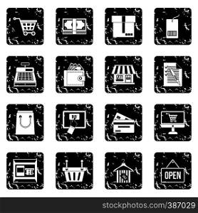Shopping set icons in grunge style isolated on white background. Vector illustration. Shopping set icons, grunge style
