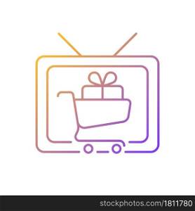 Shopping show gradient linear vector icon. Teleshopping program. Television entertainment. TV show about shoppers. Thin line color symbol. Modern style pictogram. Vector isolated outline drawing. Shopping show gradient linear vector icon