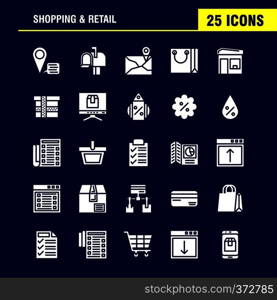 Shopping Solid Glyph Icon Pack For Designers And Developers. Icons Of Location, Chat, Sms, Shopping, Mail, Mail Box, Shopping, Vector