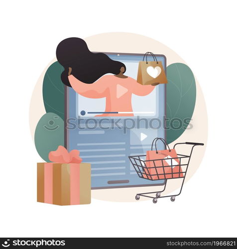 Shopping sprees video abstract concept vector illustration. Shopping mall video, spree haul content, fashion lifestyle channel, retail therapy, personal vlog, homemade marketing abstract metaphor.. Shopping sprees video abstract concept vector illustration.