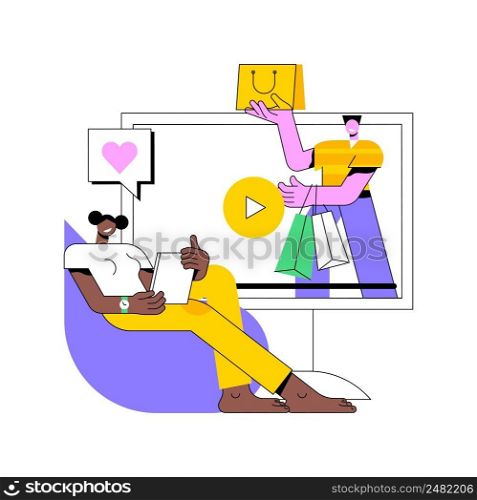 Shopping sprees video abstract concept vector illustration. Shopping mall video, spree haul content, fashion lifestyle channel, retail therapy, personal vlog, homemade marketing abstract metaphor.. Shopping sprees video abstract concept vector illustration.