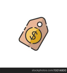 Shopping tag thin line icon. Dollar sale price label. Filled color icon. Isolated commerce vector illustration