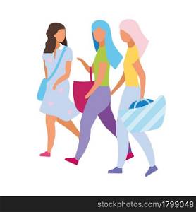 Shopping with friends semi flat color vector characters. Full body people on white. Spending leisure time with besties isolated modern cartoon style illustration for graphic design and animation. Shopping with friends semi flat color vector characters