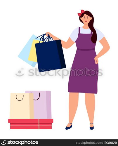 Shopping woman. Buyer in store vector illustration. Shopping woman. Buyer in store isolated on white