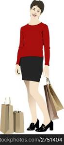 Shopping woman with bags. Vector illustration