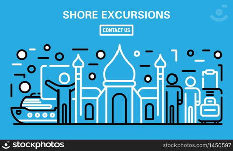 Shore excursion banner. Outline illustration of shore excursion vector banner for web design. Shore excursion banner, outline style