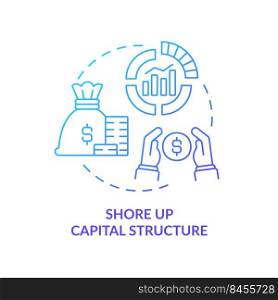 Shore up capital structure blue gradient concept icon. Corporate balance. Dealing with inflation in business abstract idea thin line illustration. Isolated outline drawing. Myriad Pro-Bold font used. Shore up capital structure blue gradient concept icon