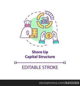 Shore up capital structure concept icon. Dealing with inflation in business abstract idea thin line illustration. Isolated outline drawing. Editable stroke. Arial, Myriad Pro-Bold fonts used. Shore up capital structure concept icon