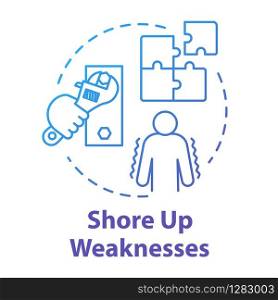 Shore up weaknesses concept icon. Avoid disadvantage. Goal planning. Development and improvement. SWOT strategy. Self-building idea thin line illustration. Vector isolated outline RGB color drawing