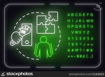 Shore up weaknesses neon light concept icon. Minimize threat. SWOT strategy. Self-building idea. Outer glowing sign with alphabet, numbers and symbols. Vector isolated RGB color illustration
