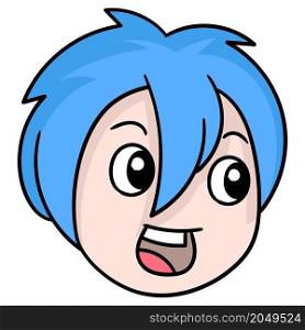 short blue haired girl head with a surprised face