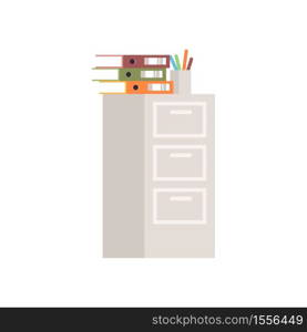 Short cabinet semi flat RGB color vector illustration. Storage for files and folders. Financial database. Workplace paperwork organization. Office drawer isolated cartoon object on white background. Short cabinet semi flat RGB color vector illustration