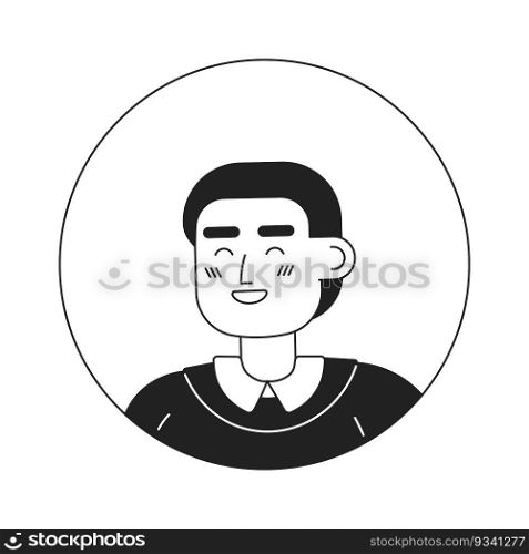 Short haired young adult office intern monochrome flat linear character head. Internship business. Editable outline hand drawn human face icon. 2D cartoon spot vector avatar illustration for animation. Short haired young adult office intern monochrome flat linear character head