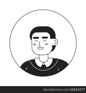 Short haired young adult office intern monochrome flat linear character head. Internship business. Editable outline hand drawn human face icon. 2D cartoon spot vector avatar illustration for animation. Short haired young adult office intern monochrome flat linear character head