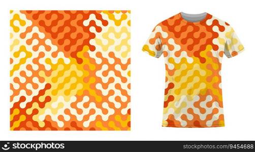 Short sleeved cotton sports t shirt decorated abstract geometric pattern with fractal ornament. Spring and summer ornate. Comfortable summer clothes. Vector ornament for design of textile and fabric