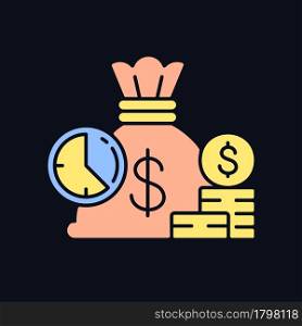 Short term deposit RGB color icon for dark theme. Sum of money for invest. Bank currency. Isolated vector illustration on night mode background. Simple filled line drawing on black. Short term deposit RGB color icon for dark theme