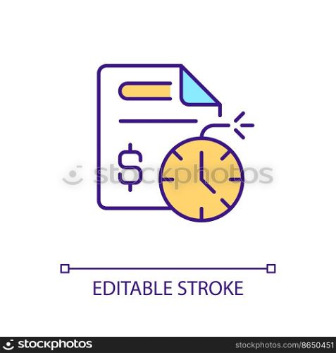 Short term financial contract RGB color icon. Finance management. Commercial agreement. Business. Isolated vector illustration. Simple filled line drawing. Editable stroke. Arial font used. Short term financial contract RGB color icon