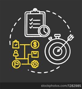 Short-term goals chalk RGB color concept icon. Check task. Work target. Tracking performance. Productive management idea. Vector isolated chalkboard illustration on black background