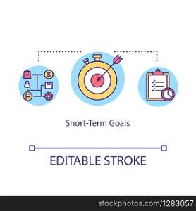 Short term goals concept icon. Strategic plan idea thin line illustration. Daily accomplishments. Personal aims. Productive time managing. Vector isolated outline RGB color drawing. Editable stroke