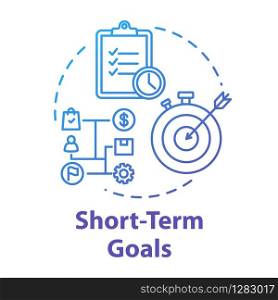 Short-term goals concept icon. Track progress. Making investment. Project check. Tracking performance. Productive management idea thin line illustration. Vector isolated outline RGB color drawing