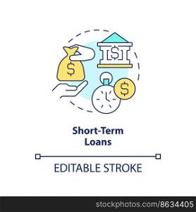 Short term loans concept icon. Business operations. Source of financing abstract idea thin line illustration. Isolated outline drawing. Editable stroke. Arial, Myriad Pro-Bold fonts used. Short term loans concept icon