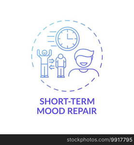 Short-term mood repair concept icon. Procrastination reason idea thin line illustration. Enjoyable activities. Dealing with negative emotions. Vector isolated outline RGB color drawing. Short-term mood repair concept icon