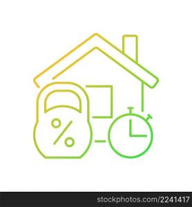 Short term mortgage gradient linear vector icon. Loan for house purchasing. Real estate. Property sale. Thin line color symbol. Modern style pictogram. Vector isolated outline drawing. Short term mortgage gradient linear vector icon