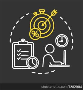 Short-term smart goals chalk RGB color concept icon. Aim and purpose. Setting deadlines for projects. Building business. Planning idea. Vector isolated chalkboard illustration on black background