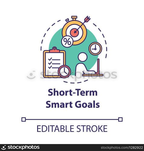 Short-term smart goals concept icon. Setting deadlines for projects. Building business. Planning idea thin line illustration. Vector isolated outline RGB color drawing. Editable stroke