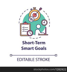 Short-term smart goals concept icon. Setting deadlines for projects. Building business. Planning idea thin line illustration. Vector isolated outline RGB color drawing. Editable stroke