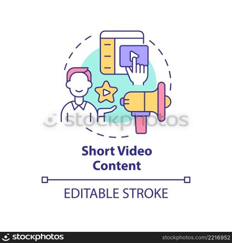 Short video content concept icon. Customer engaging. Marketing trend abstract idea thin line illustration. Isolated outline drawing. Editable stroke. Arial, Myriad Pro-Bold fonts used. Short video content concept icon