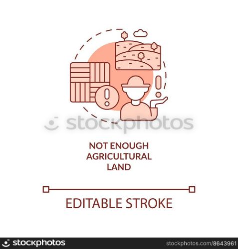 Shortage of agricultural lands red concept icon. Lack of farmlands. Farmers issues abstract idea thin line illustration. Isolated outline drawing. Editable stroke. Arial, Myriad Pro-Bold fonts used
. Shortage of agricultural lands red concept icon