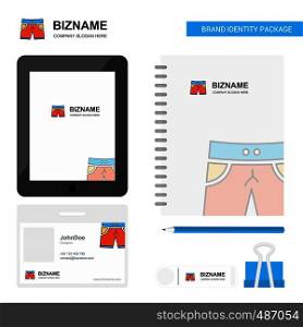 Shorts Business Logo, Tab App, Diary PVC Employee Card and USB Brand Stationary Package Design Vector Template