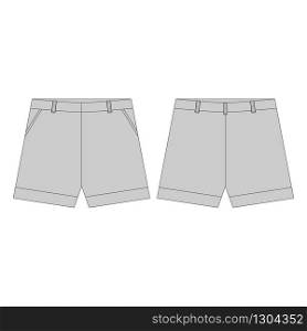 Shorts pants in gray colors for girls isolated on white background. Technical sketch sportswear kids clothes. Fashion vector illustration. Shorts pants in gray colors for girls isolated on white background. Technical sketch sportswear kids clothes..