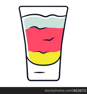 Shot color icon. Layered cocktail in glass. Alcoholic drink. Tumbler with shooter. Beverage for party, celebration. Mix for fast consumption. Isolated vector illustration