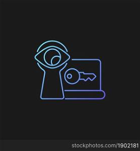 Shoulder surfing attack gradient vector icon for dark theme. Spying on system security info. Password management. Thin line color symbol. Modern style pictogram. Vector isolated outline drawing. Shoulder surfing attack gradient vector icon for dark theme