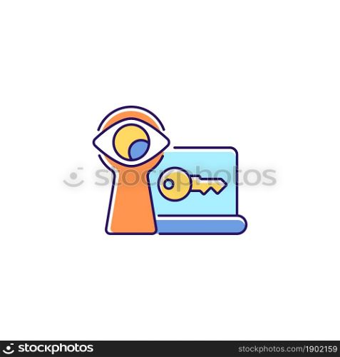 Shoulder surfing attack RGB color icon. Internet safety breach. Spying on system security info. Online privacy violation. Password management. Isolated vector illustration. Simple filled line drawing. Shoulder surfing attack RGB color icon