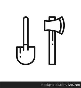 Shovel and Ax Line Icon. Camping Outdoor Sign and Symbol. Hatchet. Shovel and Ax Line Icon. Camping Outdoor Sign and Symbol. Hatchet.