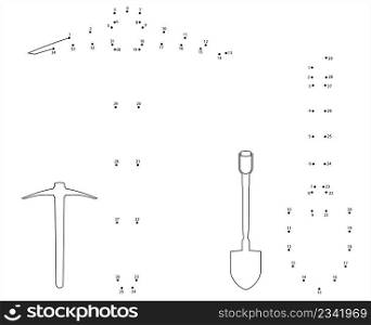 Shovel And Pickaxe Icon Connect The Dots, Hand Tool Icon Vector Art Illustration, Puzzle Game Containing A Sequence Of Numbered Dots