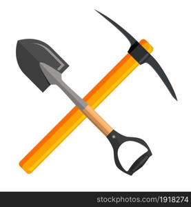 Shovel and pickaxe tools, mining industry equipment cartoon vector Illustration. Shovel and pickaxe tools,