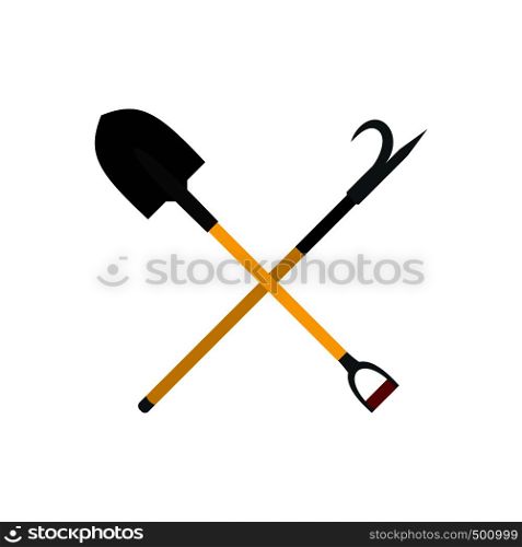 Shovel and scrap icon in flat style isolated on white background. Shovel and scrap icon