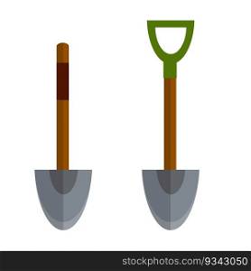 Shovel. Element of farms and villages. Wood brown tool. Cartoon flat illustration. Digging hole. Shovel. Element of farms and villages
