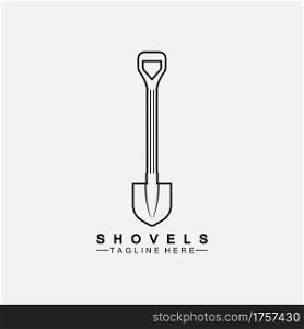 Shovel icon logo vector illustration design.Black Shovel icon logo isolated on white background. Shovel silhouette. Gardening tool. Tool for horticulture, agriculture, farming. Logo design template element. Vector Illustration