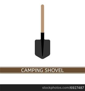 Shovel Icon Vector. Gardening shovel vector icon isolated on white background. Work tool in flat style, for outdoor activities, camping, hiking, fishing, digging,