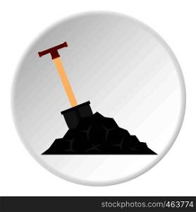 Shovel in coal icon in flat circle isolated vector illustration for web. Shovel in coal icon circle