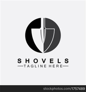 Shovel logo vector icon symbol illustration design.Shovel icon isolated on white background. Gardening tool. Tool for horticulture ,agriculture ,farming. Vector Illustration