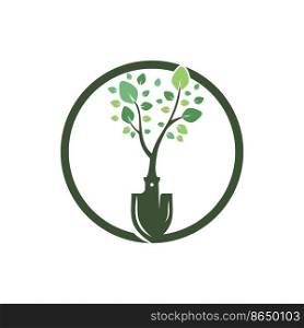 Shovel tree vector logo design. Green garden environment logo design template. 
