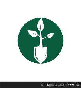 Shovel tree vector logo design. Green garden environment logo design template. 