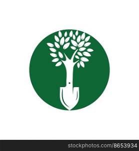 Shovel tree vector logo design. Green garden environment logo design template.	