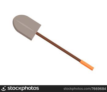Shovel vector, isolated icon of spade with sharp metal part and wooden handle, flat style element for farming and digging holes, agricultural instrument. Sharp Shovel Farming Tool Instrument Isolated